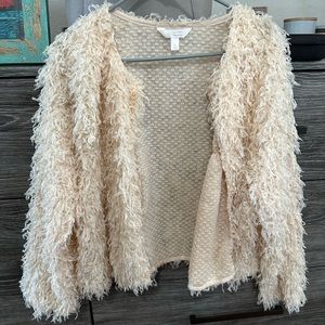 Lauren Conrad fluffy feather cardigan